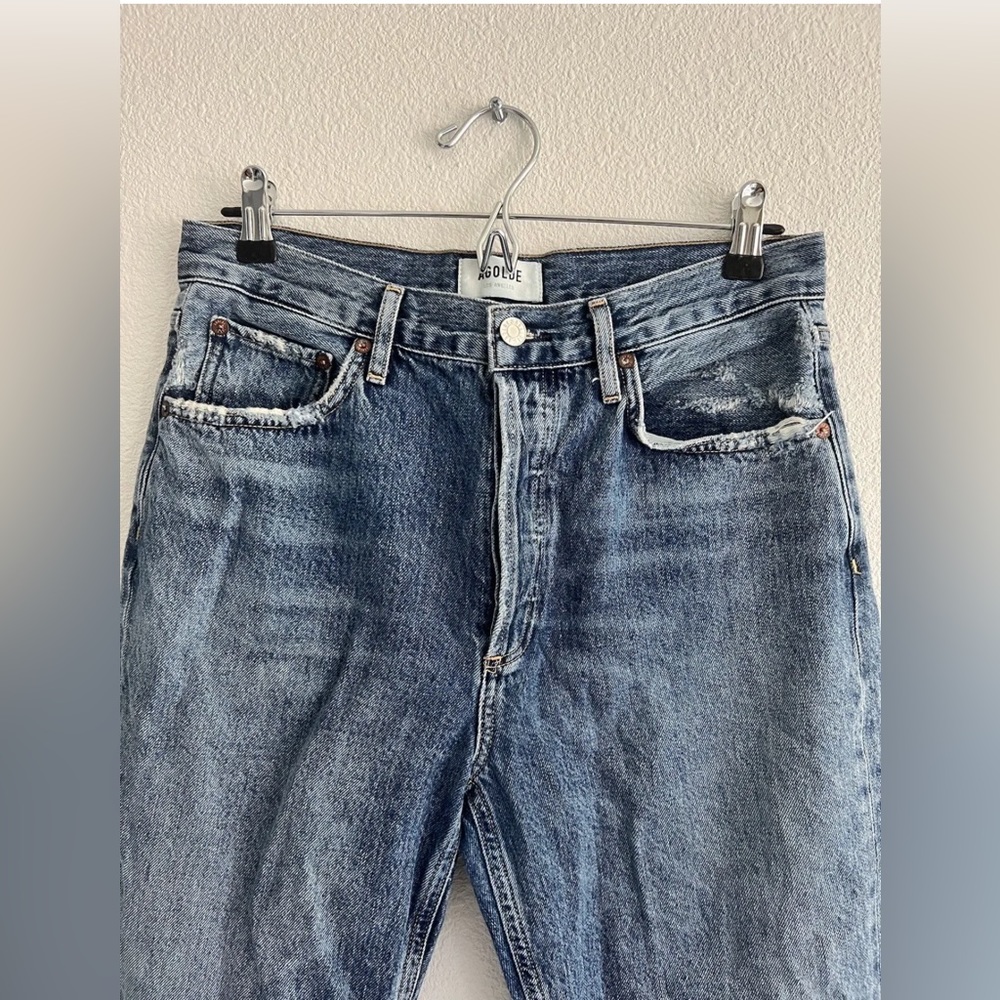 AGOLDE Riley High Raise Straight Leg Cropped Size 28 Distressed Blue